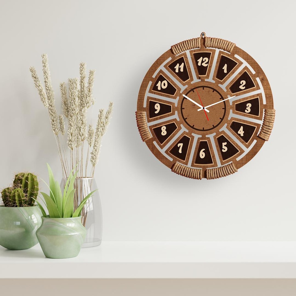 Zeyrek Türkçe Rakamlı Hasır İşlemeli Ahşap Saat 55 Cm