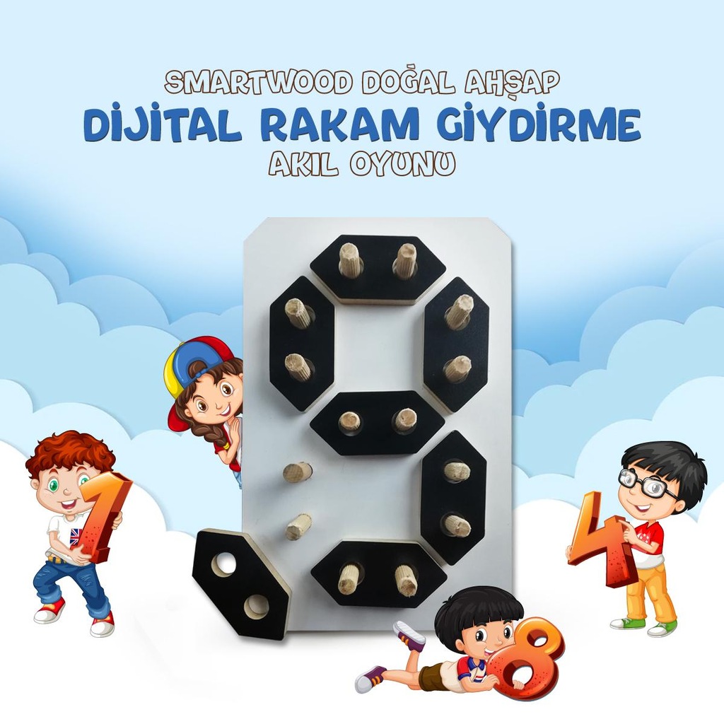 SmartWood Doğal Ahşap Dijital Rakam Giydirme Eğitici Akıl Oyunu