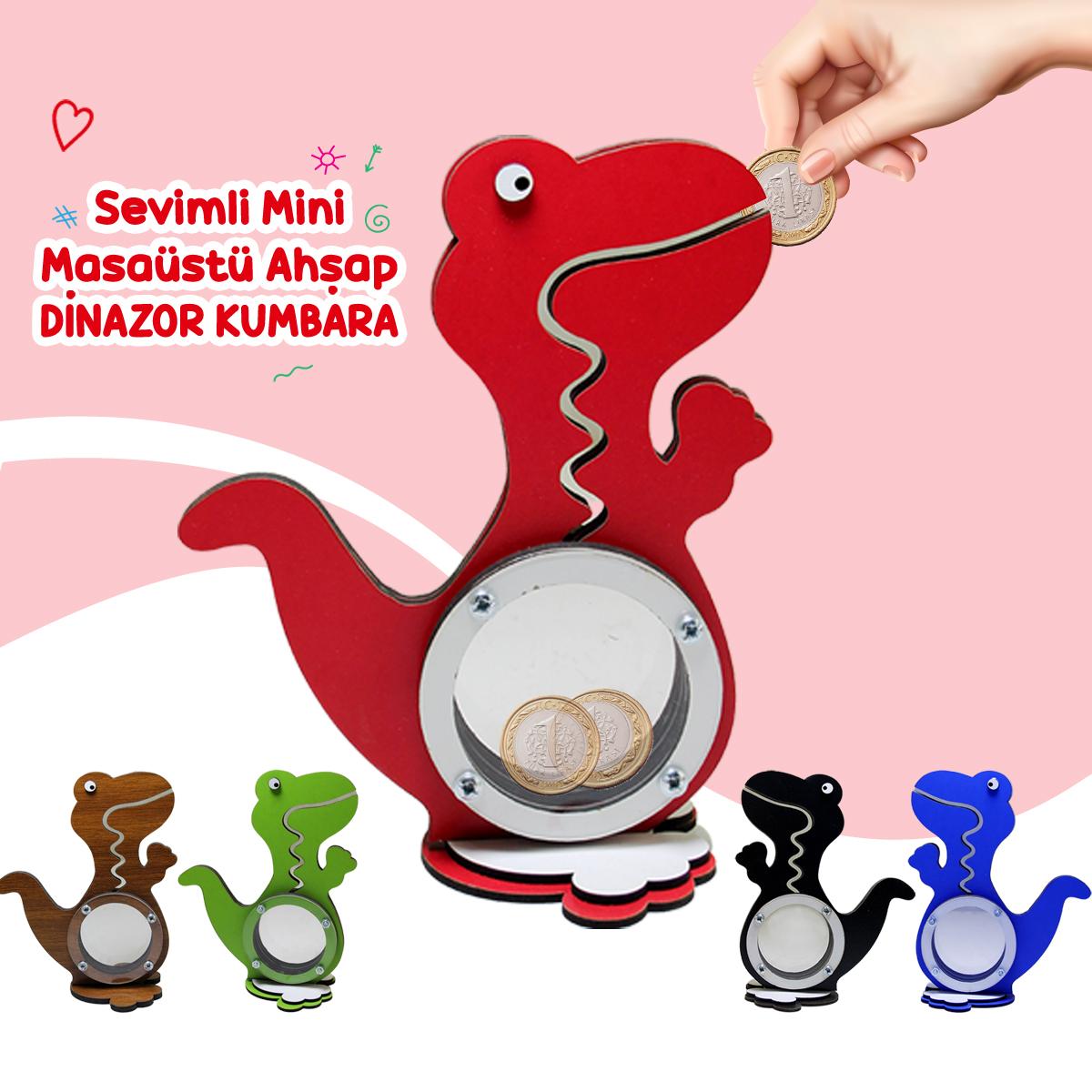 Sevimli Mini Masaüstü Ahşap Dinozor Kumbara